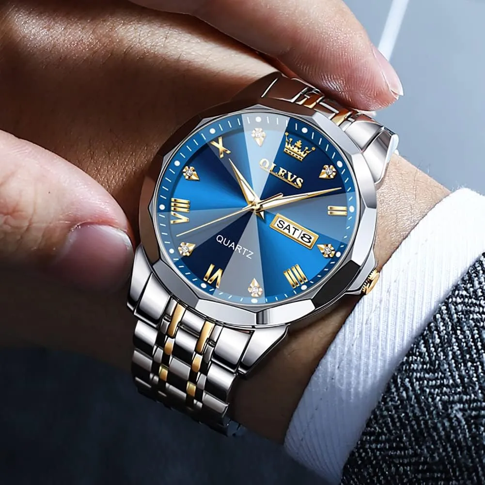 Set of 2 OLEVS Valentines Couple engage complementary react weave Pair Quartz Watches Luminous Calendar Date Window 3ATM Waterproof, Casual Stainless Steel His and Hers Wristwatch for Men Women Lovers Wedding Romantic Gifts 