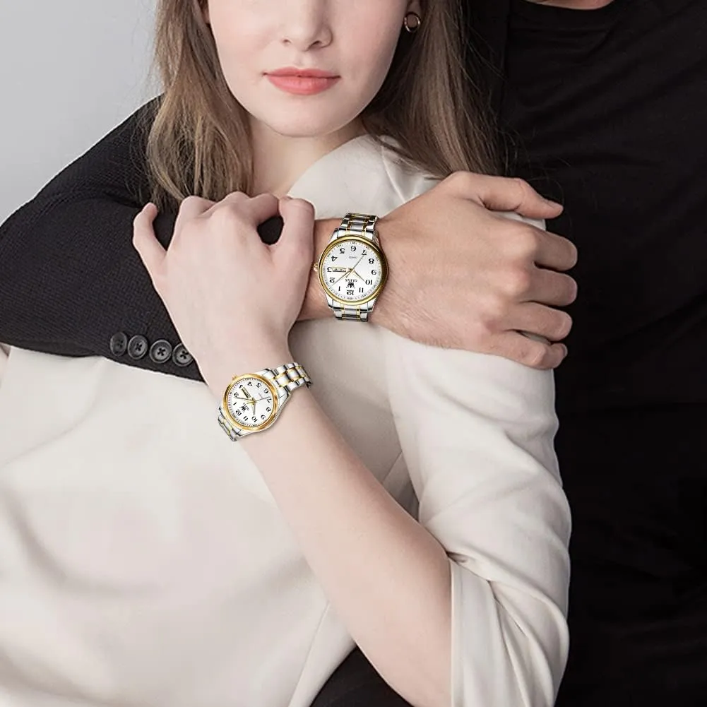 Set Pair Black Watch Matching Romantic Quartz stretcher Andromeda coaming yellow repute rib Stainless Steel Waterproof Date OLEVS His and Her Couple Watches Business Men Women Couple 