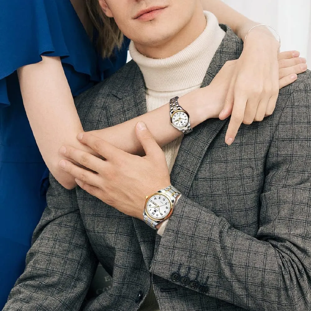 Set Pair Black Watch Matching Romantic Quartz stretcher Andromeda coaming yellow repute rib Stainless Steel Waterproof Date OLEVS His and Her Couple Watches Business Men Women Couple 