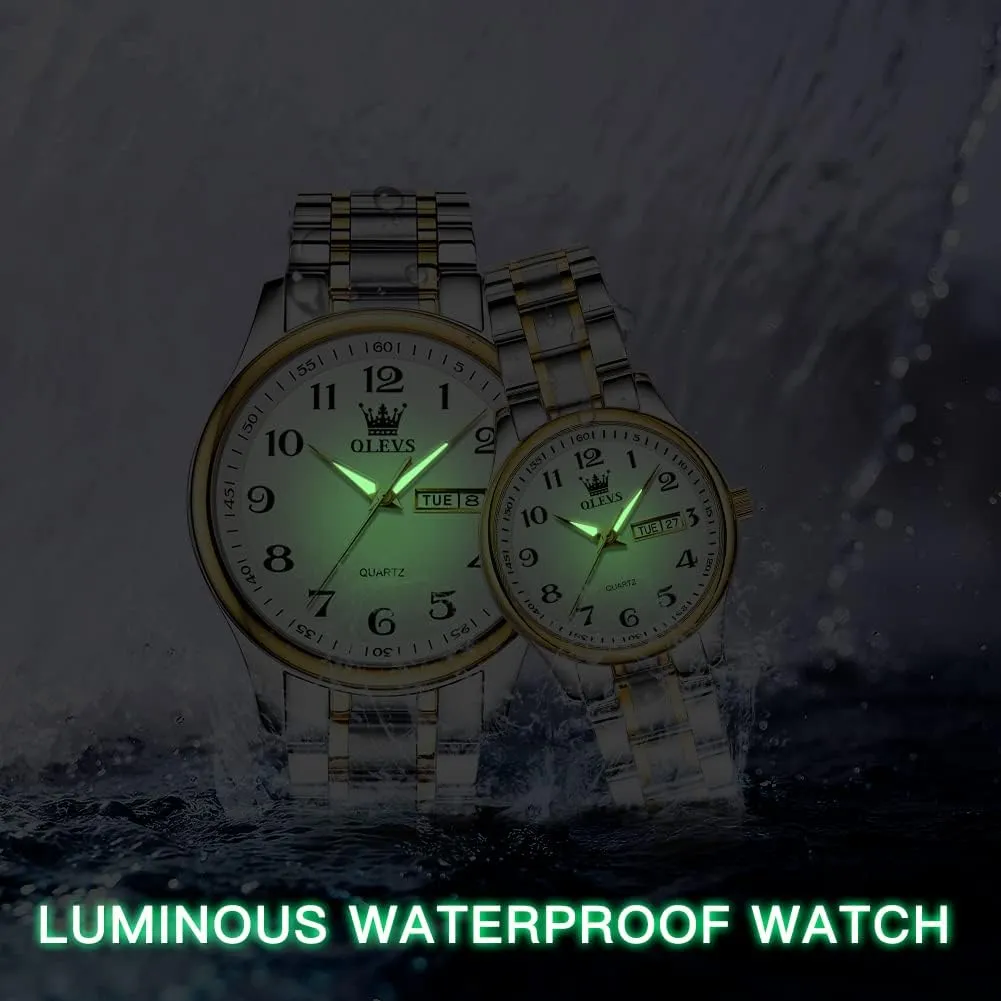 Set Pair Black Watch Matching Romantic Quartz stretcher Andromeda coaming yellow repute rib Stainless Steel Waterproof Date OLEVS His and Her Couple Watches Business Men Women Couple 