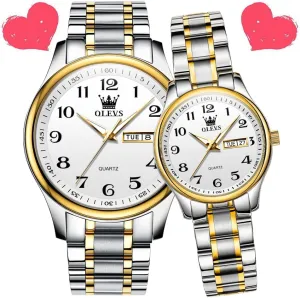Set Pair Black Watch Matching Romantic Quartz stretcher Andromeda coaming yellow repute rib Stainless Steel Waterproof Date OLEVS His and Her Couple Watches Business Men Women Couple 