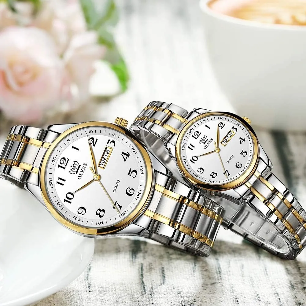 Set Pair Black Watch Matching Romantic Quartz stretcher Andromeda coaming yellow repute rib Stainless Steel Waterproof Date OLEVS His and Her Couple Watches Business Men Women Couple 