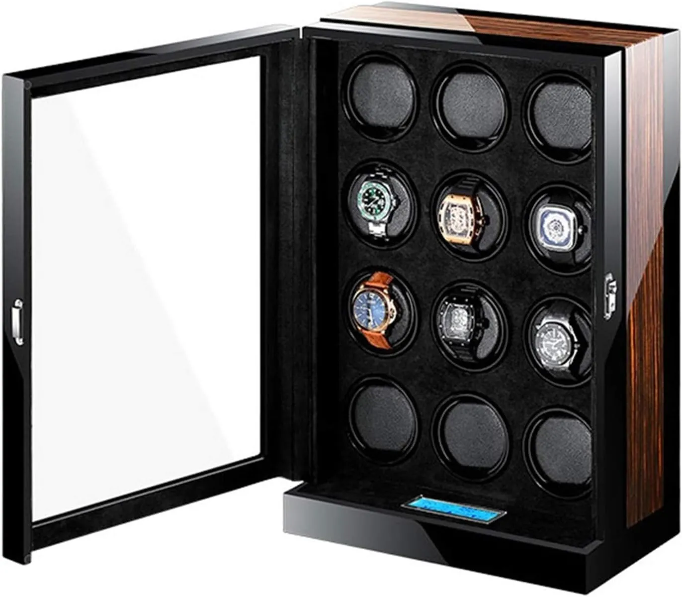 Settings Piano Finish,9 0 Automatic Watch Winder, Watch Winder Box LCD Touch Screen Blue Led Light 15 overwhelmingly Rotation Mode 