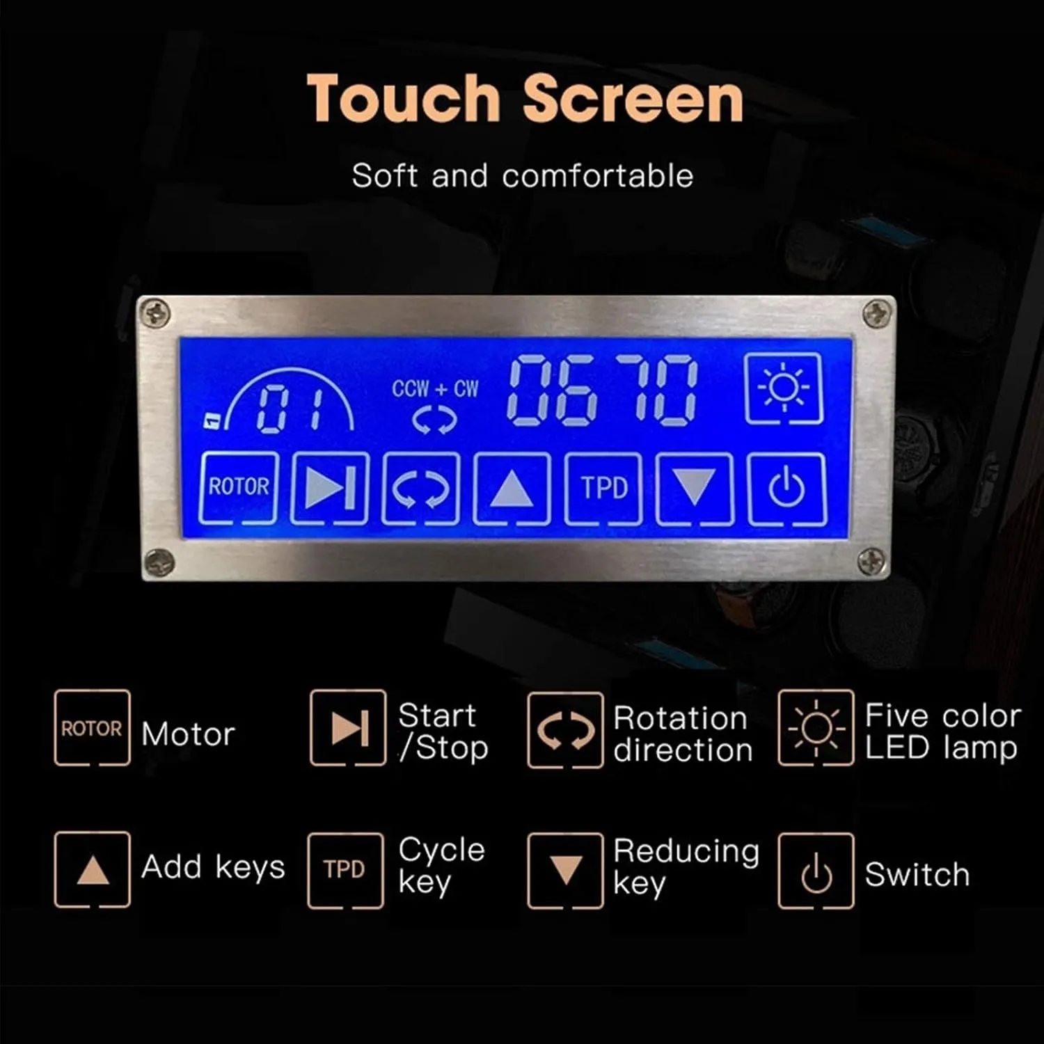Settings Piano Finish,9 0 Automatic Watch Winder, Watch Winder Box LCD Touch Screen Blue Led Light 15 overwhelmingly Rotation Mode 