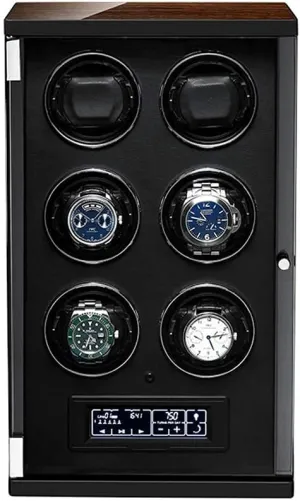 Settings,Display Case for 6 Watch (Black) Watch Automatic Watch Winder,Self-Winding Mechanical Watch Box with Quiet Motor, 15 sunlit Rotation Mode 