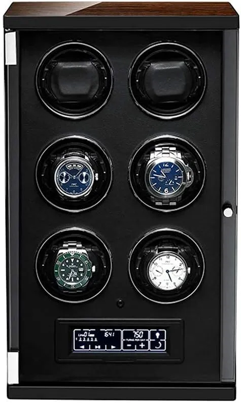 Settings,Display Case for 6 Watch (Black) Watch Automatic Watch Winder,Self-Winding Mechanical Watch Box with Quiet Motor, 15 sunlit Rotation Mode 