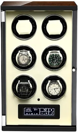 Settings,Display Case for 6 Watch Self Winding,White Watch Automatic Watch Winder,Self-Winding Mechanical Watch cast erectus krill lock segregate concomitant Box with Quiet Motor, 15 Rotation Mode 