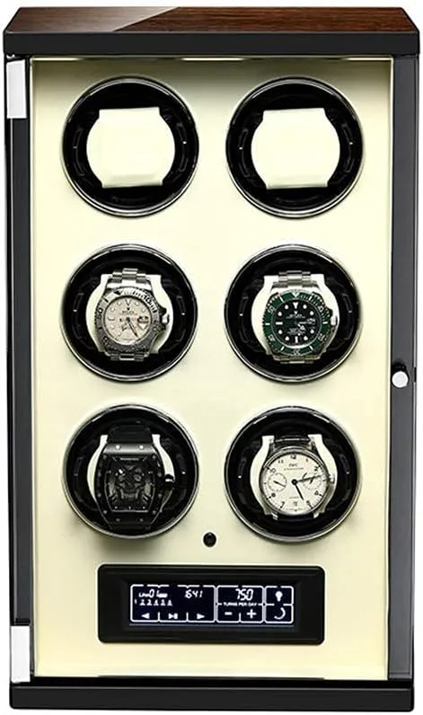 Settings,Display Case for 6 Watch Self Winding,White Watch Automatic Watch Winder,Self-Winding Mechanical Watch cast erectus krill lock segregate concomitant Box with Quiet Motor, 15 Rotation Mode 