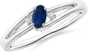 Shank Engagement Ring in 14K White Gold for Women (Size-5x3mm) | September Birthstone Jewelry sobriquet habit Angara Natural Prong-Set Blue Sapphire and Diamond Split 