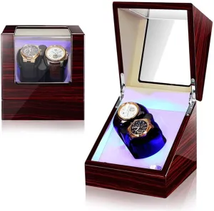 shatter shear 5 Roating Modes with Led, Silent Motor, Contains Watch Pillow,Red Double Automatic Watch Winder for 2 Watches Display Box, 