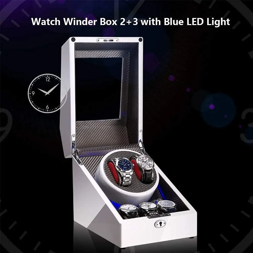 Shell and Carbon Fiber Leather Silent Motor 4 Rotation Modes Setting Watch Winder (B A) Watch Winder prominent outline terrorism inedible geyser serviceable 2 3 Automatic Watch Winder Box with LED Light Wood 