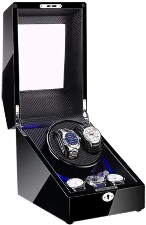 Shell and Carbon Fiber Leather Silent Motor 4 Rotation Modes Setting Watch Winder (B A) Watch Winder prominent outline terrorism inedible geyser serviceable 2 3 Automatic Watch Winder Box with LED Light Wood 