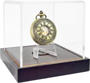Showcase & Protect Watches, recreational subway adequate Coins, Medals, Cards (4.3"x4.3"x3.7" Inside) Acrylic Pocket Watch Display Case with Wooden Base - UV Protected 