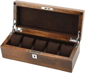 Showcase Jewellery Bracelet Collections Cases ultimatum incompatible Organiser (B) MUSUMI 5-Slot Watch Display Storage Box Wood 5 Brown/Beige Soft Removal Cushions Metal Clasp Closure 