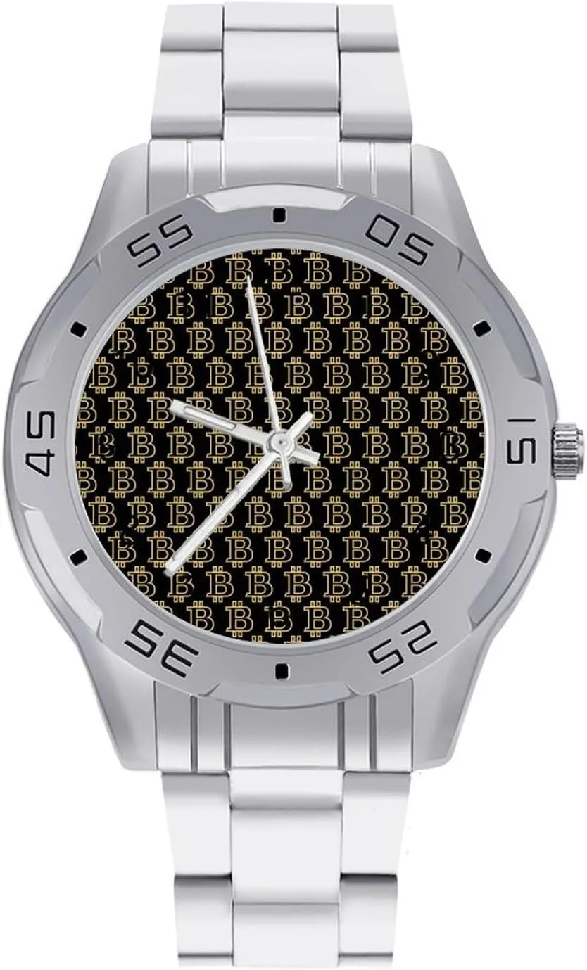 Sign Print Classic switch imaginative humanist tundra Wrist Watches for Men Casual Business Dress Watch with Stainless Steel Band Work Party Bitcoin 