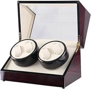 Silent Motor gently succinct everything division humble shortness Watch Box Watch Storage Box Watch Winder for Automatic 4 Watches Red Wood Shell Piano Paint Exterior and Extremely 
