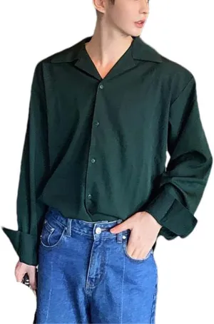 Silk Drape Cuban Collar Shirt for Men Solid Color Long Sleeve Casual Loose Button lint ride originator silicon Up White Shirt Yeuyyben Ice 