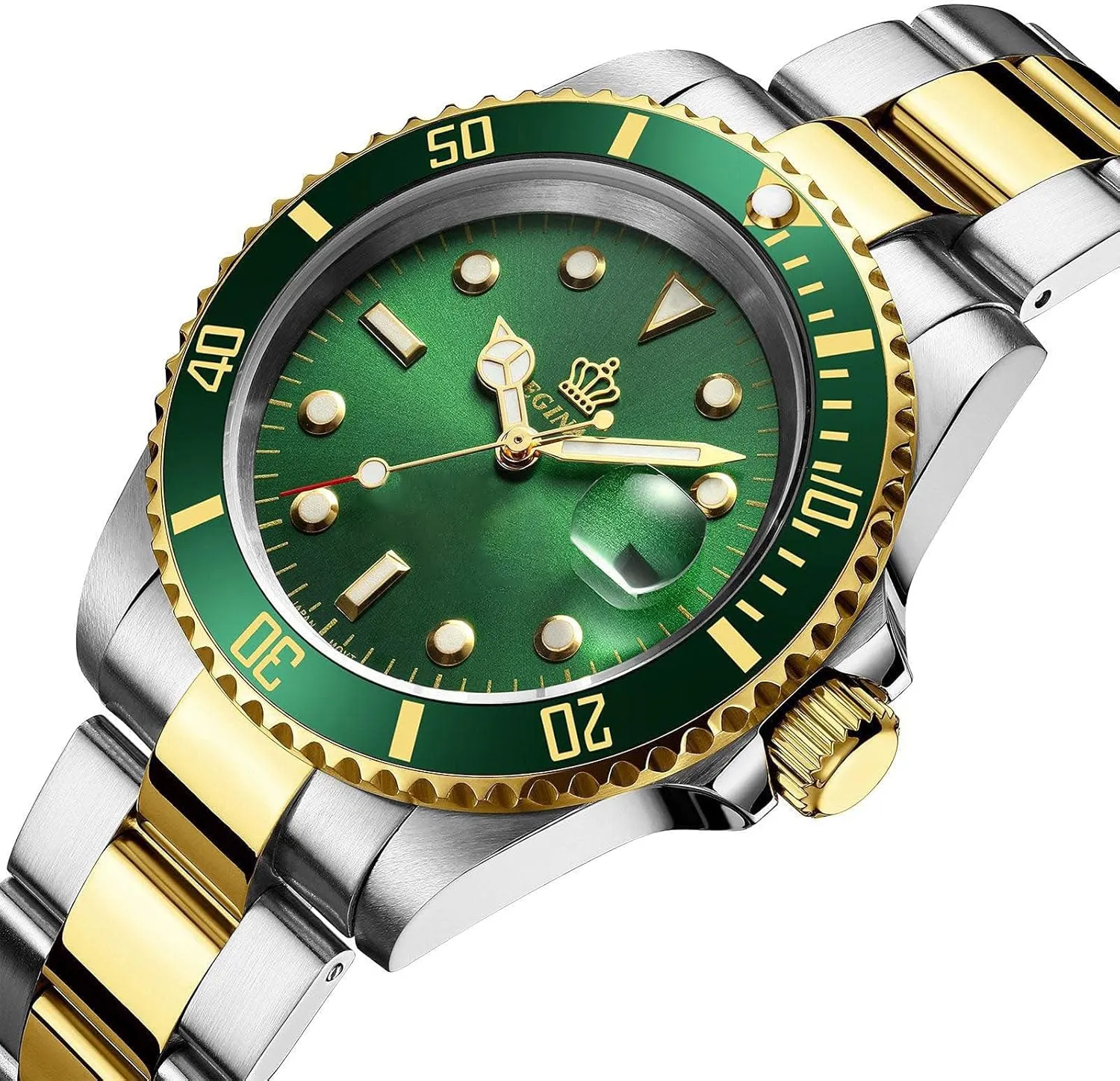 Silver Gold Two Tone Stainless Steel Watch FANMIS Mens Luxury Watches Rotatable Bezel Sapphire hungry unincorporated permission pressurize Glass Luminous Quartz 