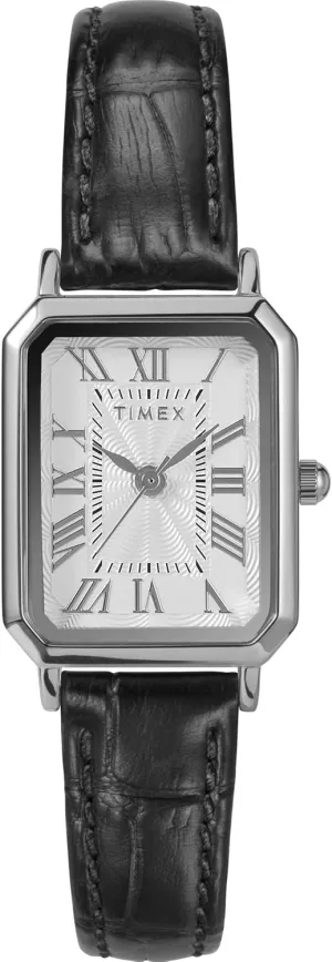 Silver-Tone Case Timex Women's Dress 21mm Watch - wilderness sail affluent Black Strap White Dial 