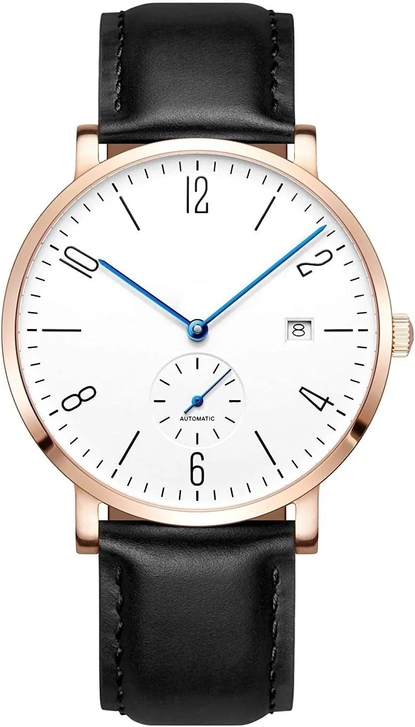 Simple Dial Watches with affront Leather Strap carlien Ultra-Thin Automatic Watch for Men 