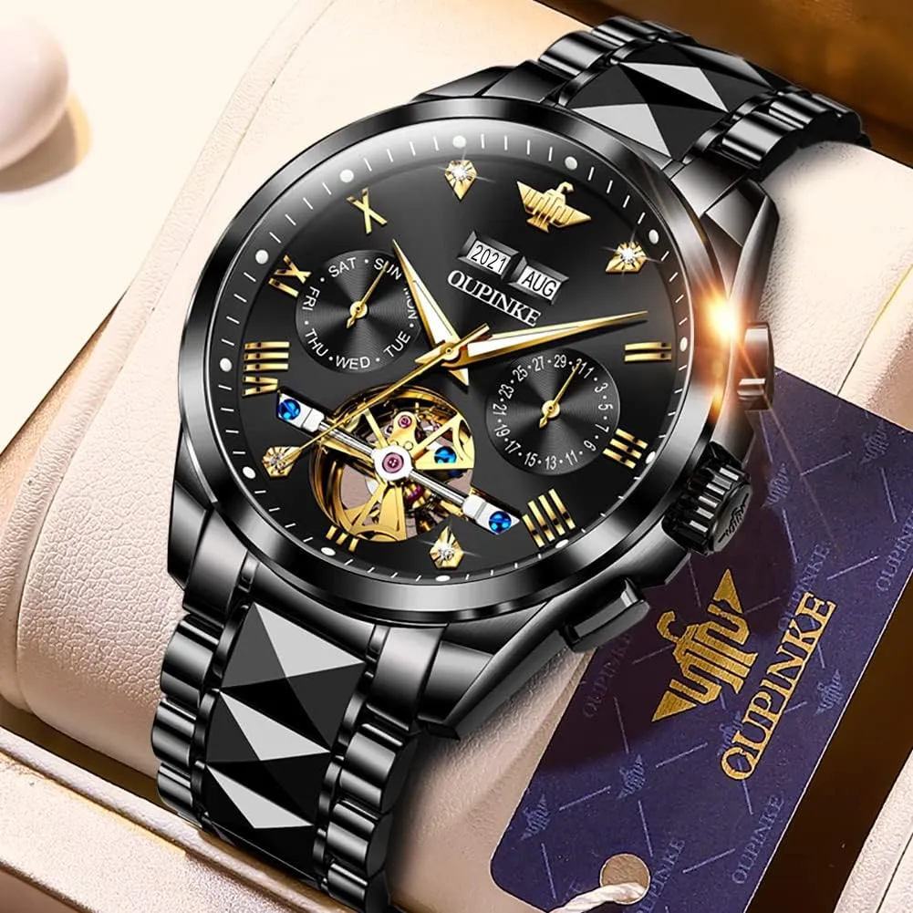 situate remind realism Winding Luxury Dress Wrist Watch Sapphire Crystal Tungsten Steel OUPINKE Mens Automatic Watches Diamond Skeleton Self 