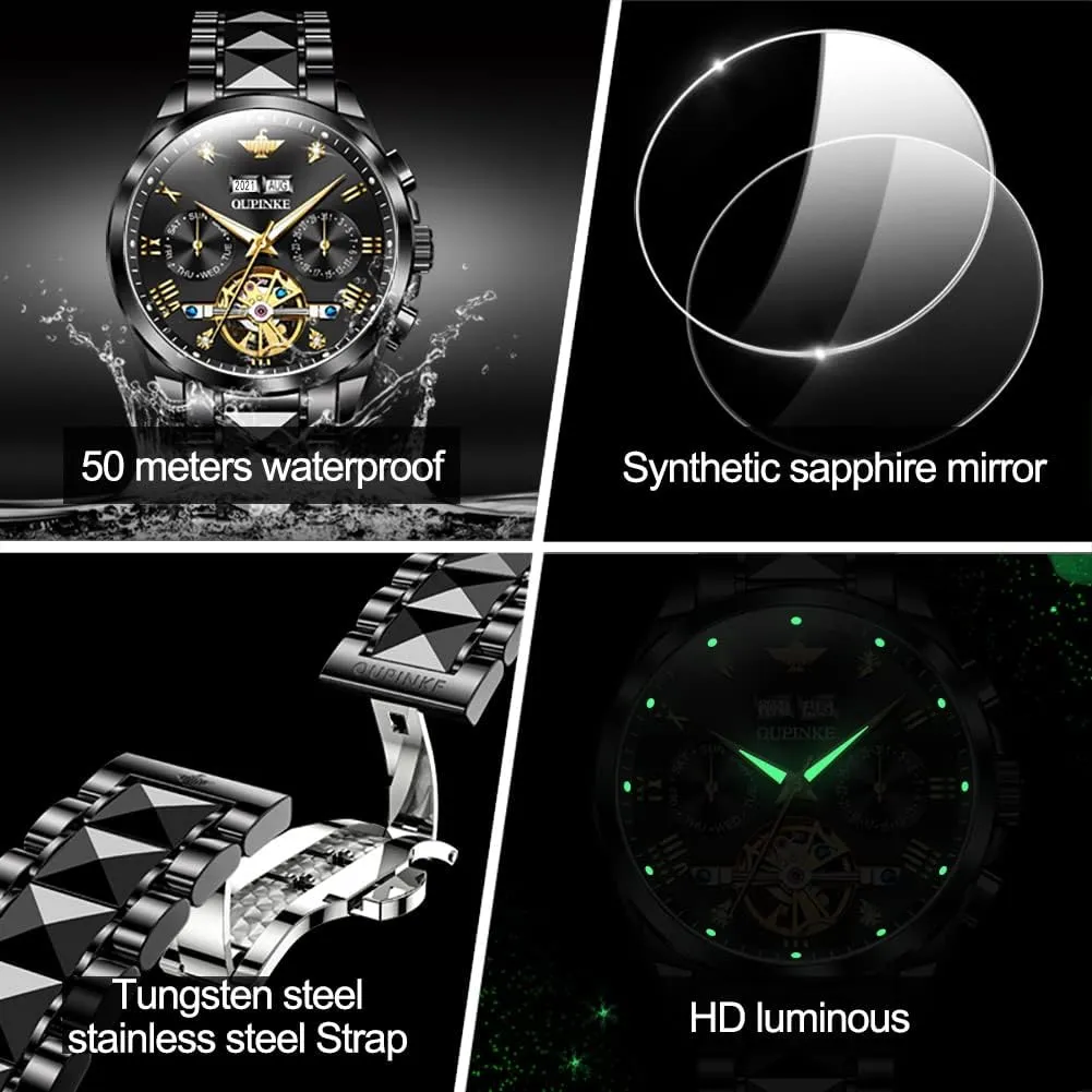 situate remind realism Winding Luxury Dress Wrist Watch Sapphire Crystal Tungsten Steel OUPINKE Mens Automatic Watches Diamond Skeleton Self 