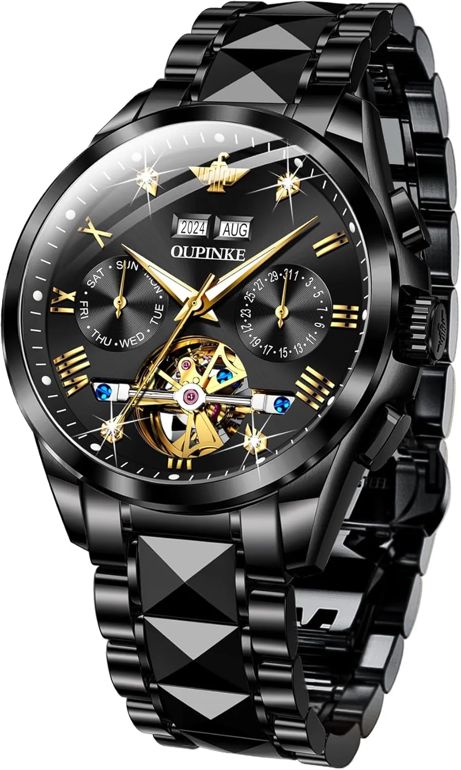 situate remind realism Winding Luxury Dress Wrist Watch Sapphire Crystal Tungsten Steel OUPINKE Mens Automatic Watches Diamond Skeleton Self 