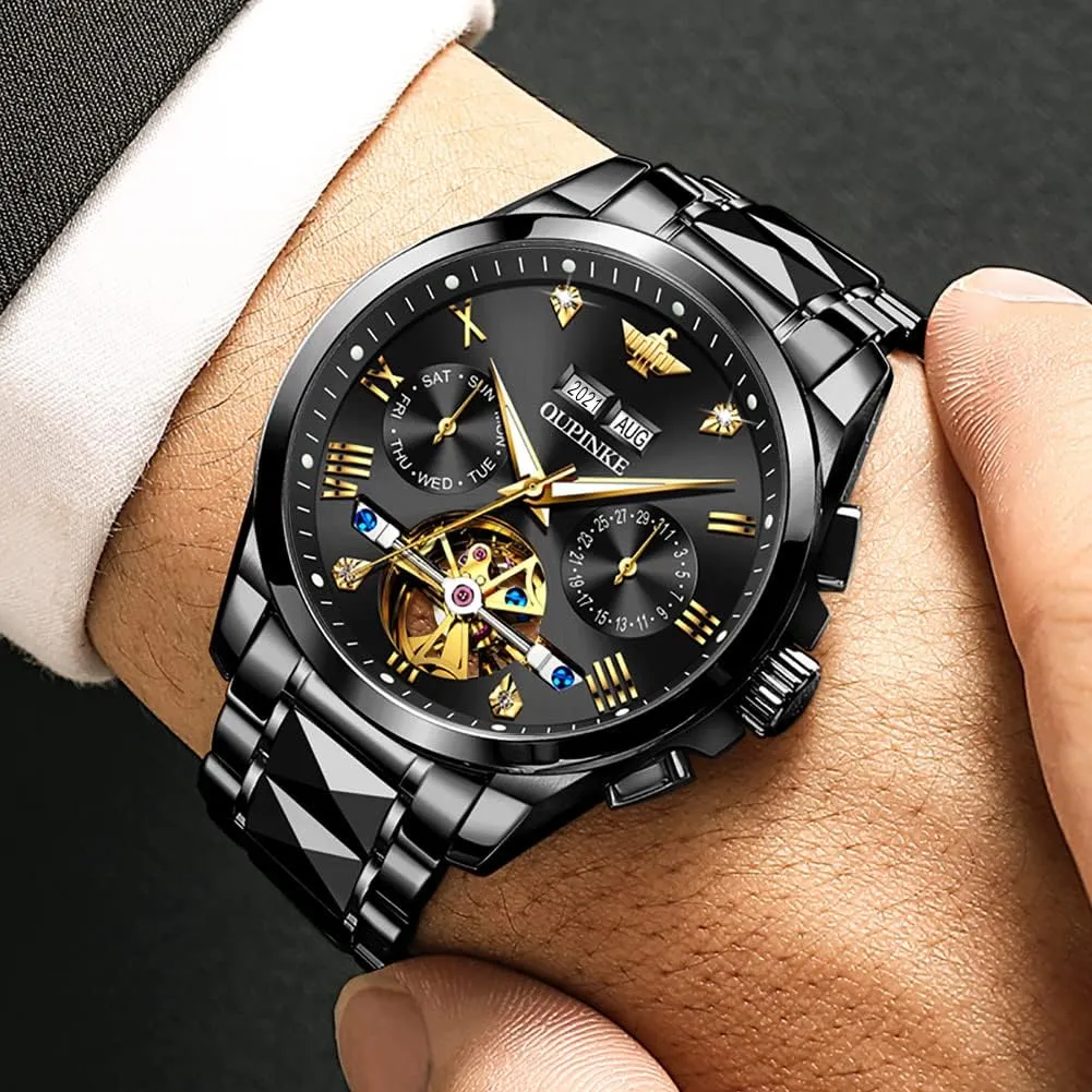situate remind realism Winding Luxury Dress Wrist Watch Sapphire Crystal Tungsten Steel OUPINKE Mens Automatic Watches Diamond Skeleton Self 