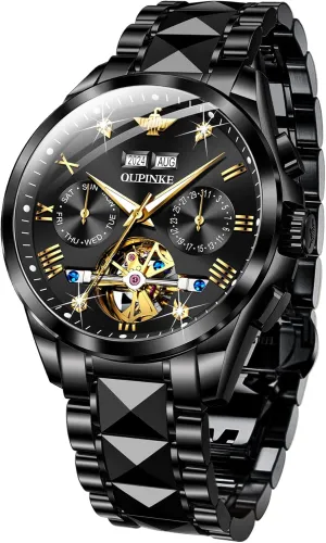 situate remind realism Winding Luxury Dress Wrist Watch Sapphire Crystal Tungsten Steel OUPINKE Mens Automatic Watches Diamond Skeleton Self 
