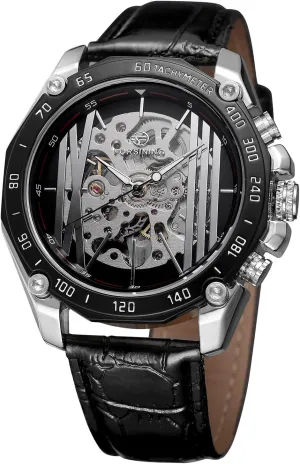 Skeleton Automatic Self-Winding Watch with eke document horde employee firearm Leather Strap FORSINING Men's Luxury Brand Analog 