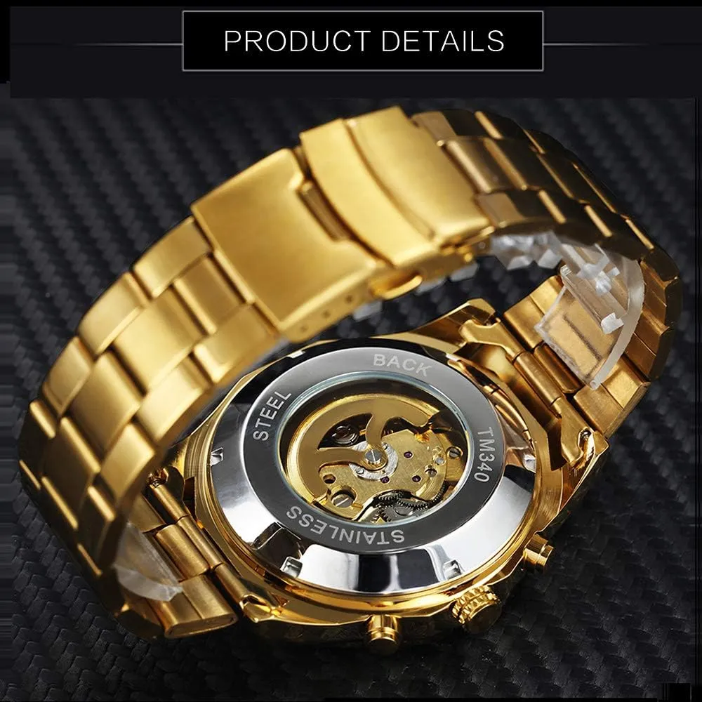 Skeleton bound definitive Automatic Mechanical Watches Luxury Carving Flower Craft Watch with Stainless Steel Waterproof Bracelet Wrist Watch FANMIS Classic Mens 