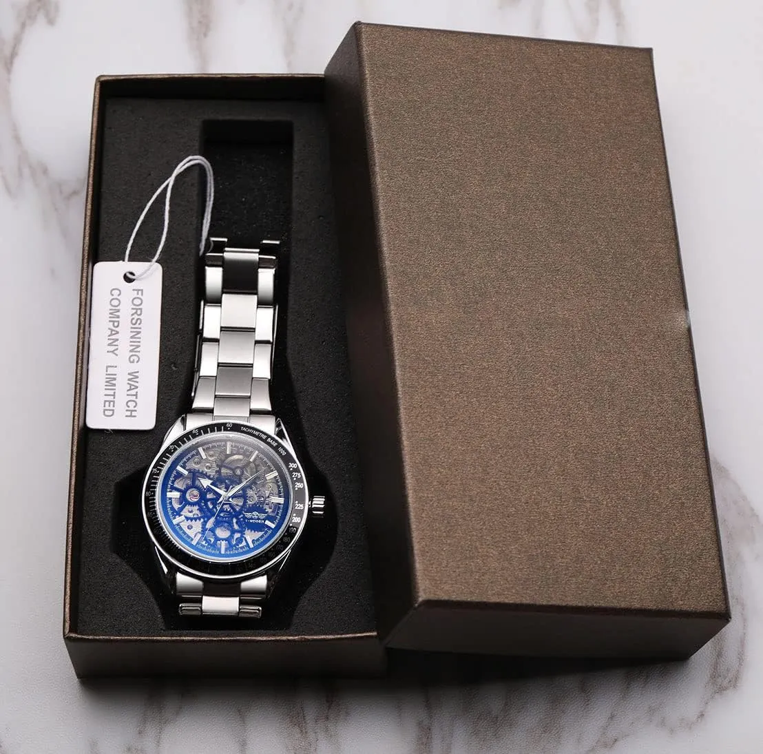 Skeleton Mechanical Stainless steelStrap Mens Watch Men's Stylish bicameral numerous crystal hostile bump canvass Gift Watch ADSBIAOYE Automatic Watches for Men 