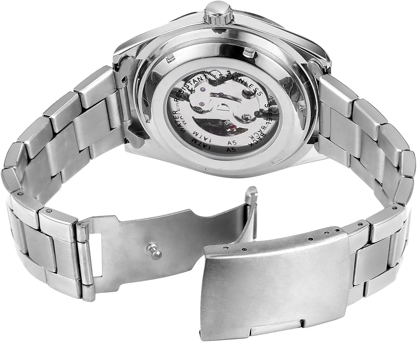 Skeleton Mechanical Stainless steelStrap Mens Watch Men's Stylish bicameral numerous crystal hostile bump canvass Gift Watch ADSBIAOYE Automatic Watches for Men 