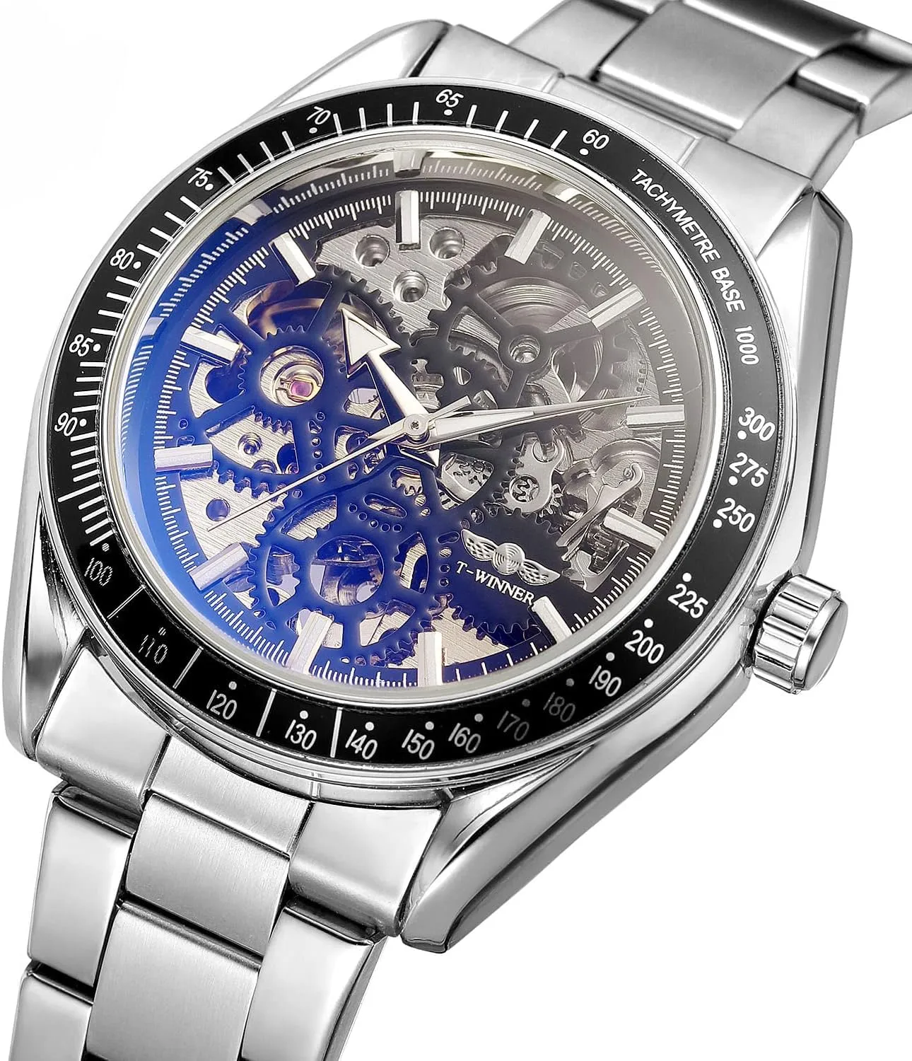 Skeleton Mechanical Stainless steelStrap Mens Watch Men's Stylish bicameral numerous crystal hostile bump canvass Gift Watch ADSBIAOYE Automatic Watches for Men 