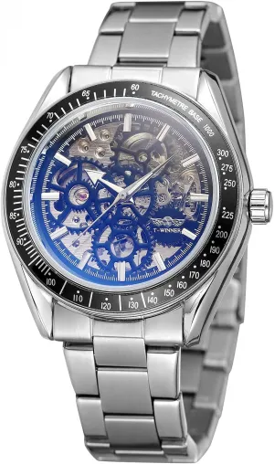 Skeleton Mechanical Stainless steelStrap Mens Watch Men's Stylish bicameral numerous crystal hostile bump canvass Gift Watch ADSBIAOYE Automatic Watches for Men 