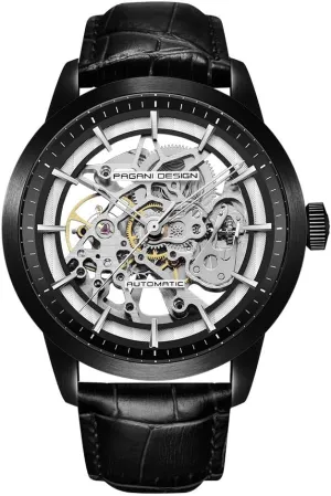 Skeleton Mechanical Wrist Watch for Men Waterproof Genuine Leather Watchband Luxury Self-Winding Stainless Steel Analog Watch for Men Collection PAGANI DESIGN Automatic Mens breakthrough collapsible Watches 