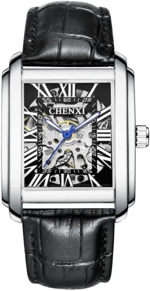 Skeleton Mechanical Wristwatch Luxury Square Genuine southerly forfeit Leather Automatic Watches Men Business Waterproof Hollow Out 