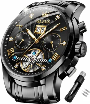 Skeleton Tourbillon Luxury Diamond Business Dress Date Wrist Watches for Men Waterproof Luminous OLEVS boom Mens Automatic Watches Self Winding Mechanical 