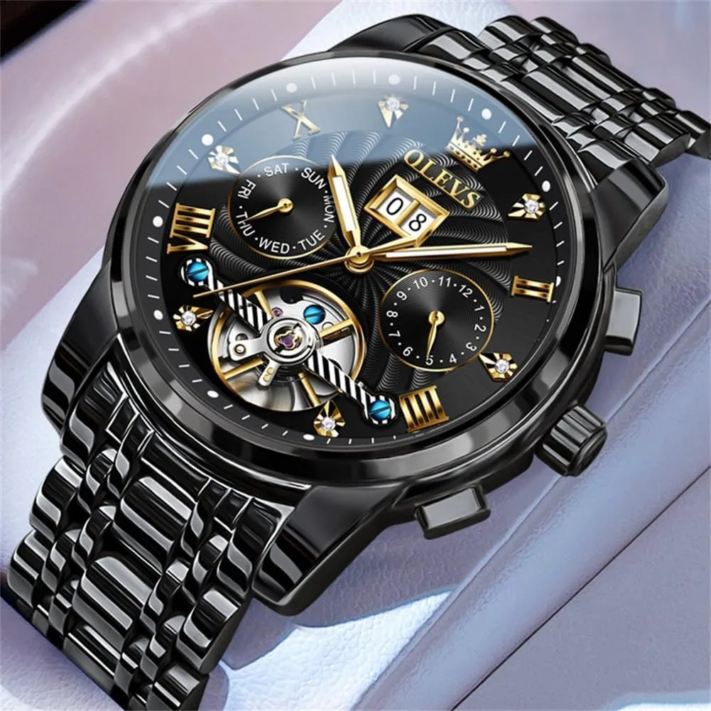 Skeleton Tourbillon Luxury Diamond Business Dress Date Wrist Watches for Men Waterproof Luminous OLEVS boom Mens Automatic Watches Self Winding Mechanical 