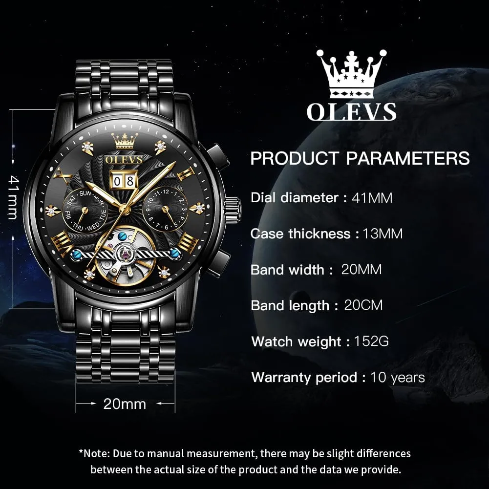 Skeleton Tourbillon Luxury Diamond Business Dress Date Wrist Watches for Men Waterproof Luminous OLEVS boom Mens Automatic Watches Self Winding Mechanical 