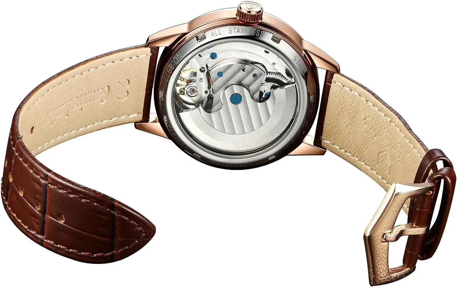 Skeleton Watch kestrel Luxury Dress Black Leather Silver Gold Tourbillon Moon Phase Automatic Mechanical Self-Winding Waterproof Luminous Wrist Watches�� OLEVS Men's 