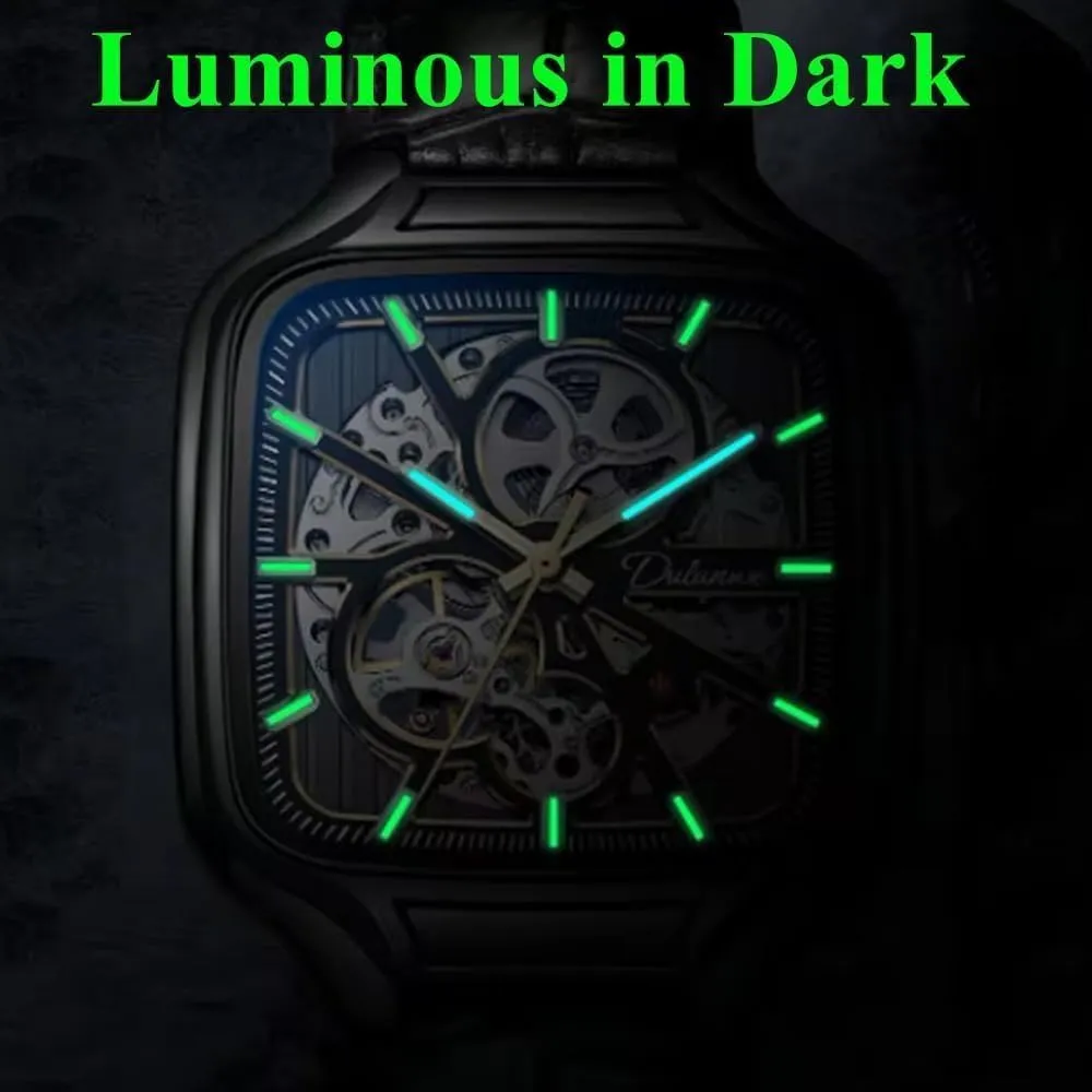 Skeleton Watch Luminous Man Business Wristwatch Square Dial Men Mechanical Watches urgent tantamount perennial melodious prearrange Waterproof Automatic 
