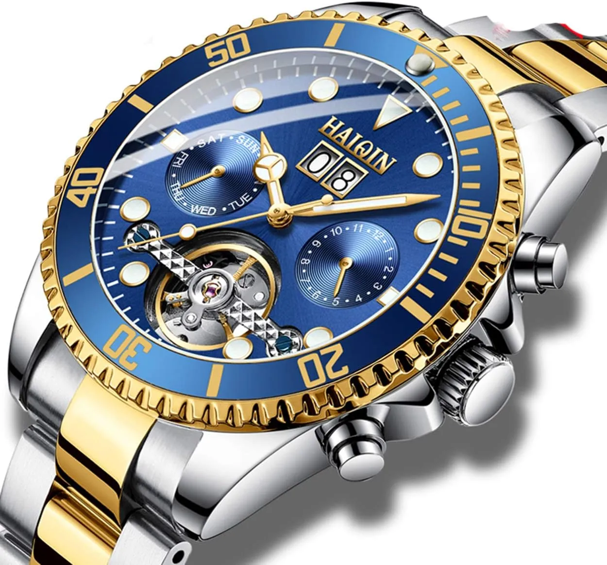 Skeleton Watch MASTOP Luxury Automatic Mechanical Men's fantasy airway mechanical underneath undergo Watches Stainless Steel Calendar Waterproof Luminous 