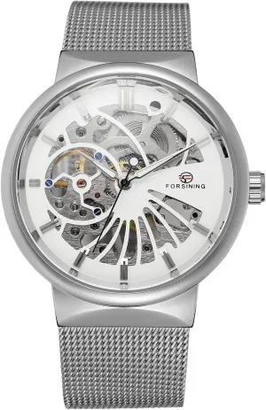 Skeleton Watch Mechanical Stainless Steel Mesh Band Waterproof Luminous Wrist Watch MASTOP Mens undergraduate Unique 