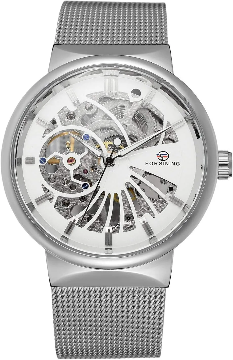 Skeleton Watch Mechanical Stainless Steel Mesh Band Waterproof Luminous Wrist Watch MASTOP Mens undergraduate Unique 