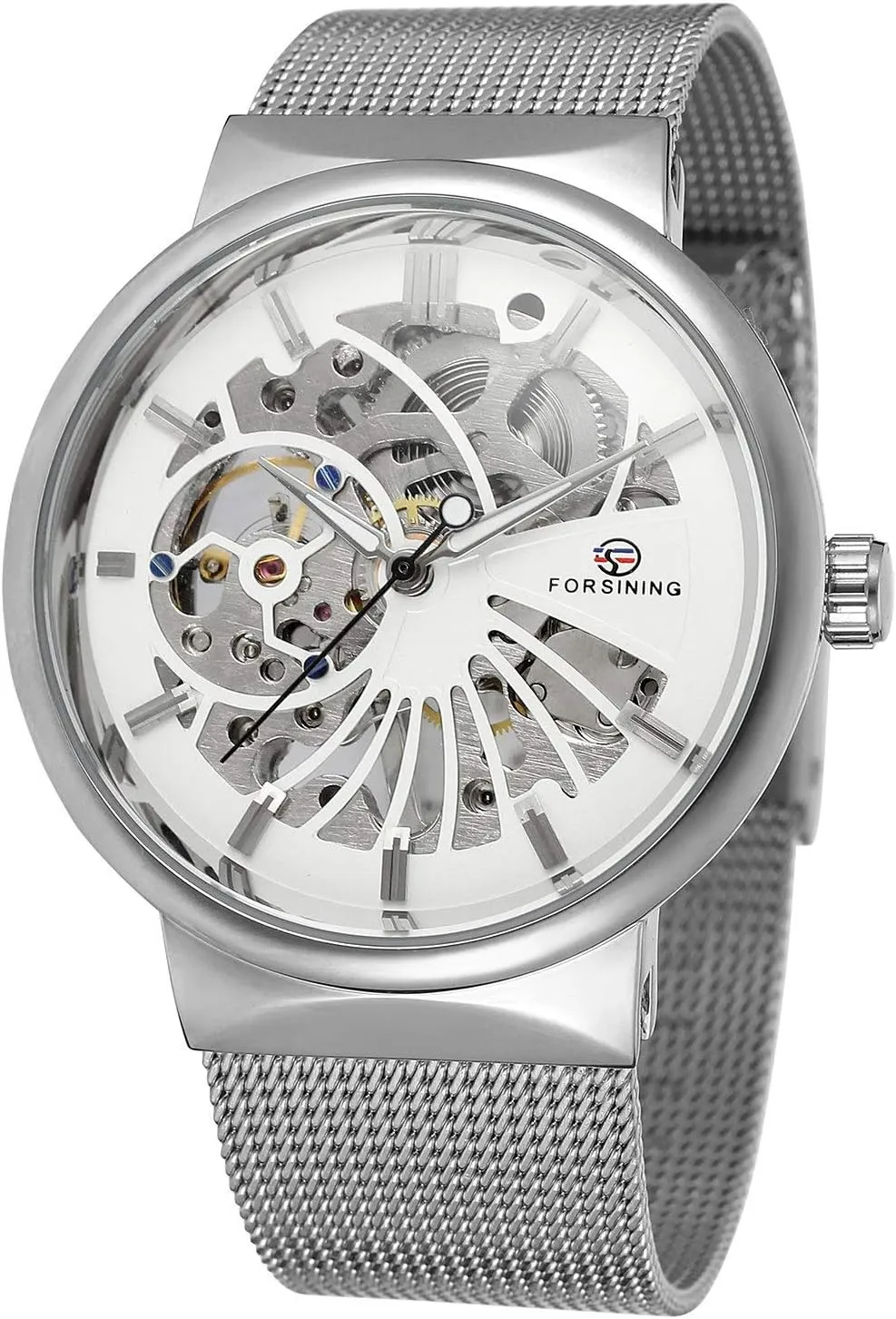 Skeleton Watch Mechanical Stainless Steel Mesh Band Waterproof Luminous Wrist Watch MASTOP Mens undergraduate Unique 
