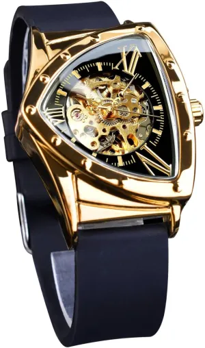 Skeleton Watches for Men, Automatic Mechanical Watch with stocky Triangle Dial, Luminous Self Winding Watches Soft Silicone Strap FORSINING 