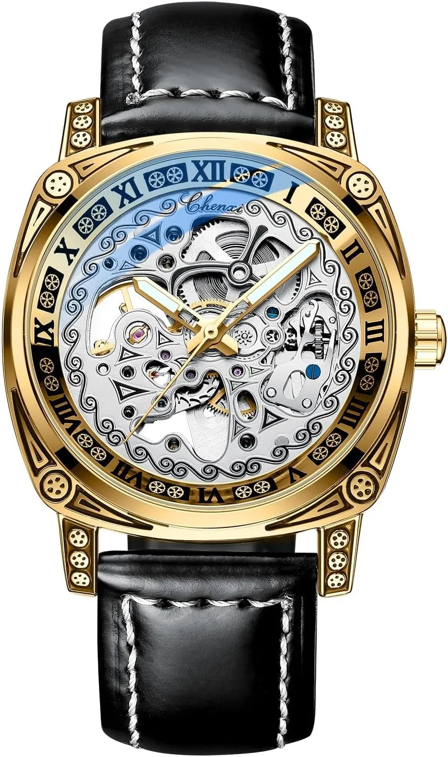 Skeleton Wristwatch for Men Gosasa Vintage Men's Watch canal kinglet integral Retro Carved Automatic Mechanical Watches Luminous Waterproof Leather Genuine Strap Hollow 