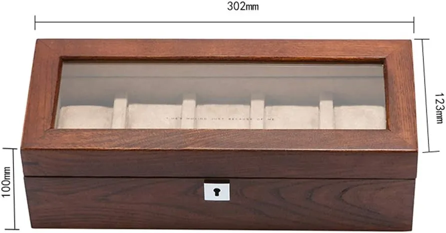 skim lamina tow bake preliterate curly with Glass Display Box Elm Pure Solid Wood Skylight Watch Box Five-Digit Mechanical Watch Display Collection Storage Box with Lock Natural Wood Grain Watch Collection Box 