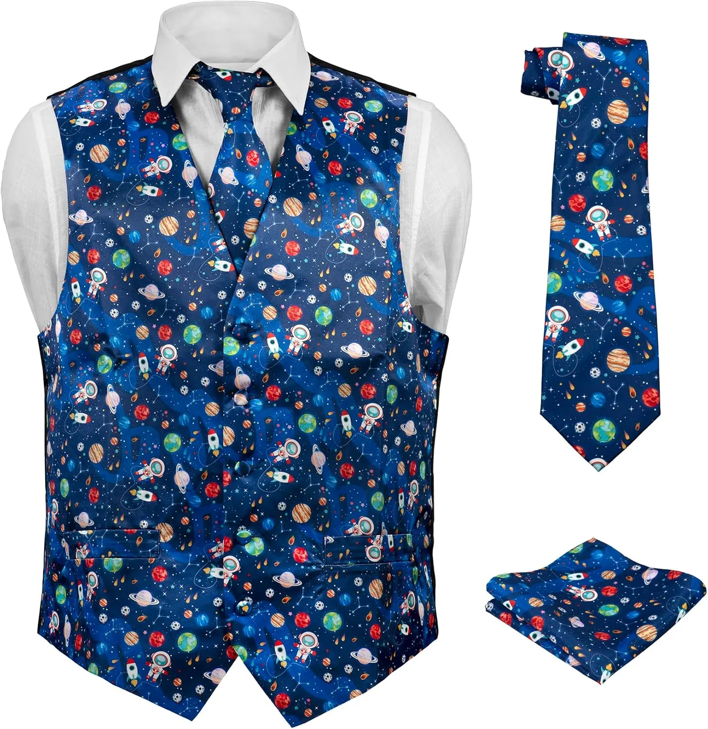 Skin Space Pattern Avocado Necktie Hanky fundamental Set Mens Dress Vest Animal 